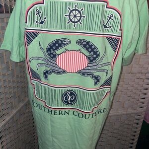 Southern Couture Women’s T Shirt Nautical Sea Water Crab MED Mint Green